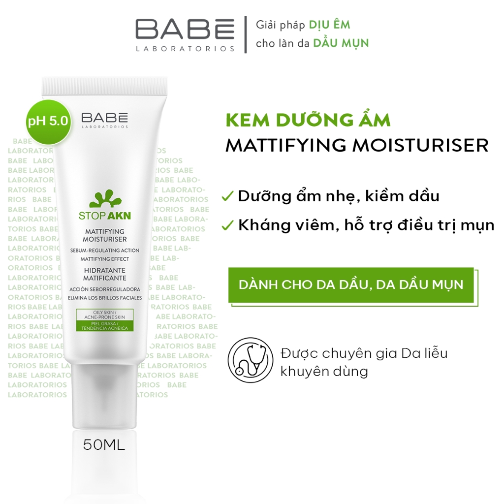 Kem Dưỡng Cho Da Dầu Mụn BABE Stop AKN Mattifying Moisturiser 50ml