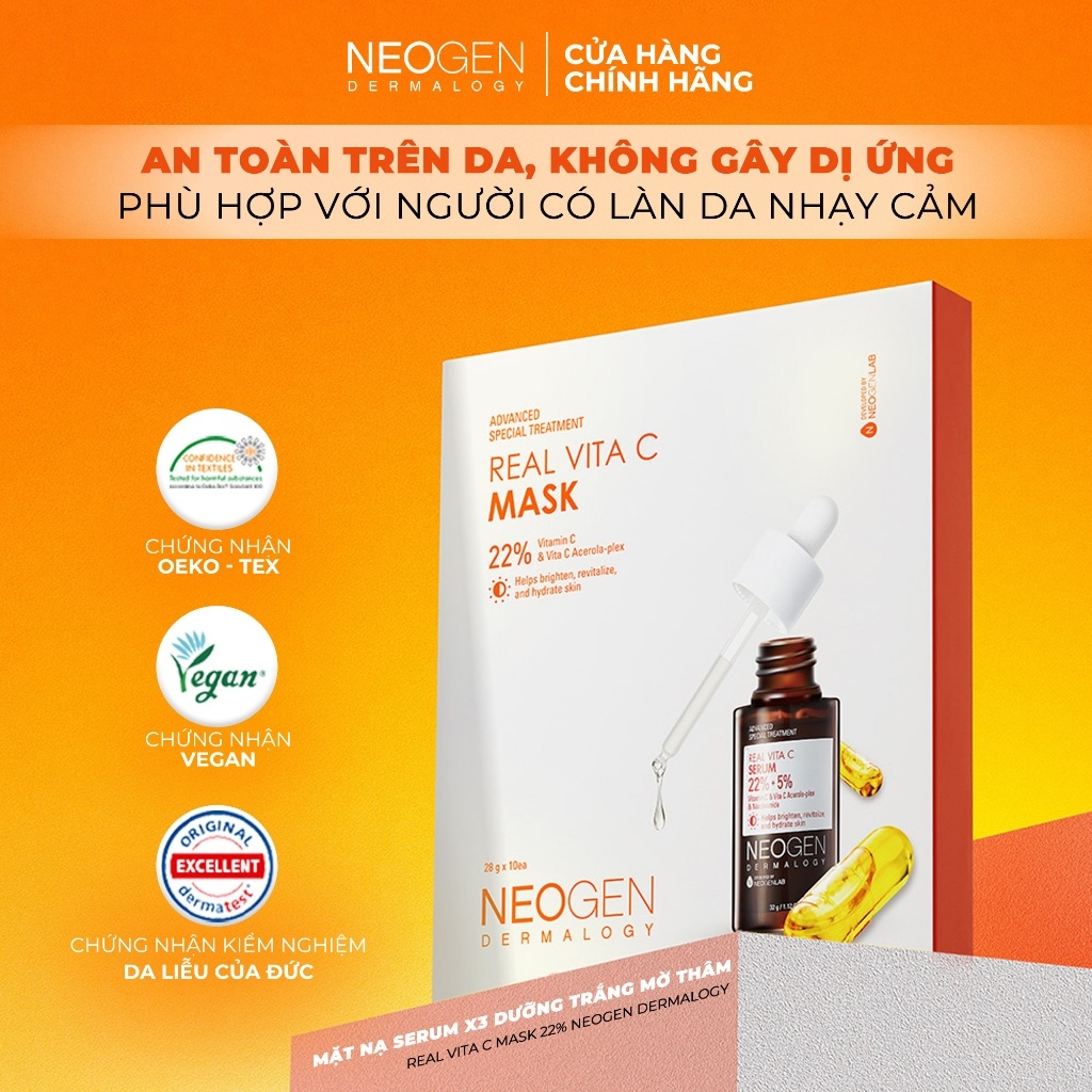 Mặt Nạ Serum x3 Dưỡng Trắng Mờ Thâm Neogen Dermalogy Real Vita C 22% Mask 28g
