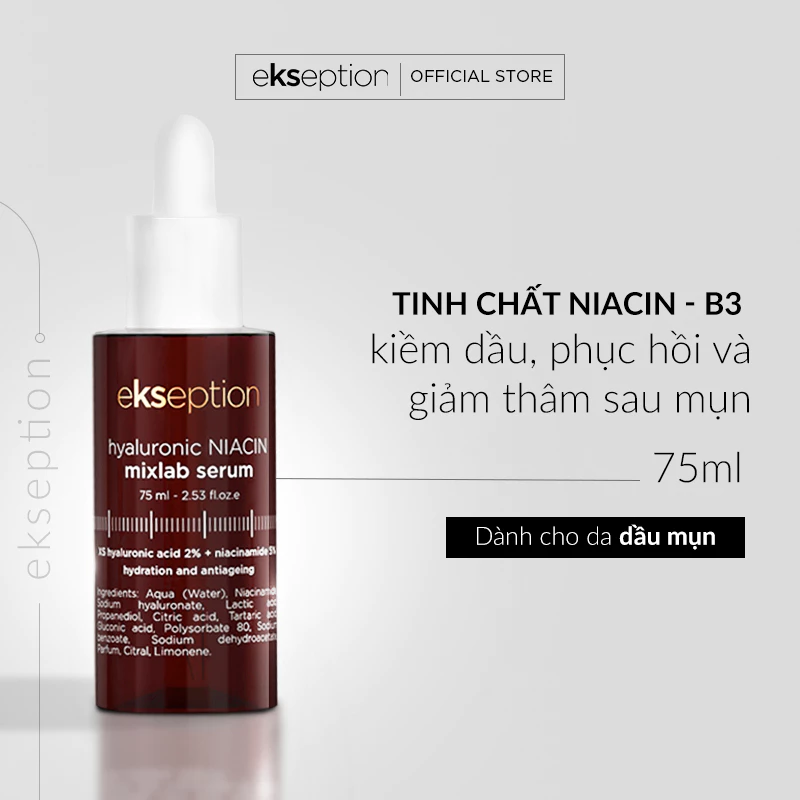 Serum 2% HA + 5% B3 Sáng Da, Mờ Thâm Nám Và Giảm Mụn Ekseption Hyaluronic NIACIN 75ml