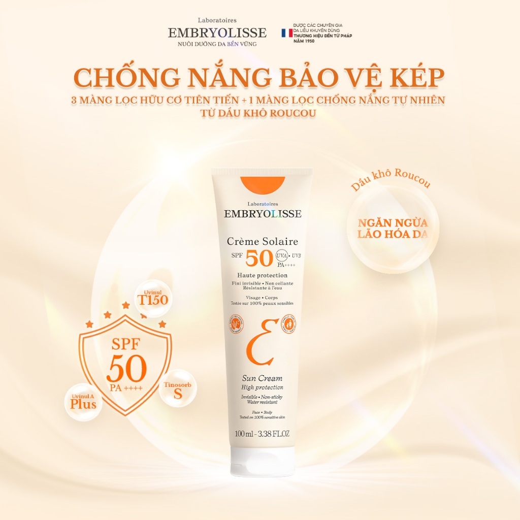 Kem Chống Nắng Embryolisse Chống UV Phổ Rộng 100ml
