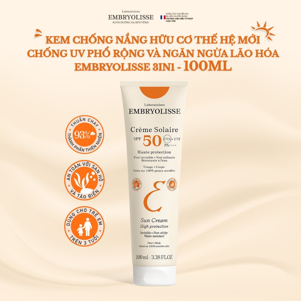 Kem Chống Nắng Embryolisse Chống UV Phổ Rộng 100ml