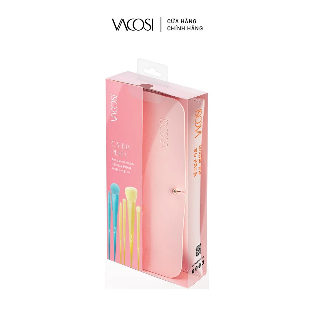 Bộ Cọ Cá Nhân 10 Cây & Ví Hồng Vacosi Candy Puffy Brush Set - BC34