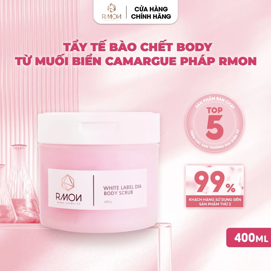 Tẩy Tế Bào Chết Body Muối Hồng Camargue Pháp Trắng Da, Mờ Thâm Sạm Rmon 400g