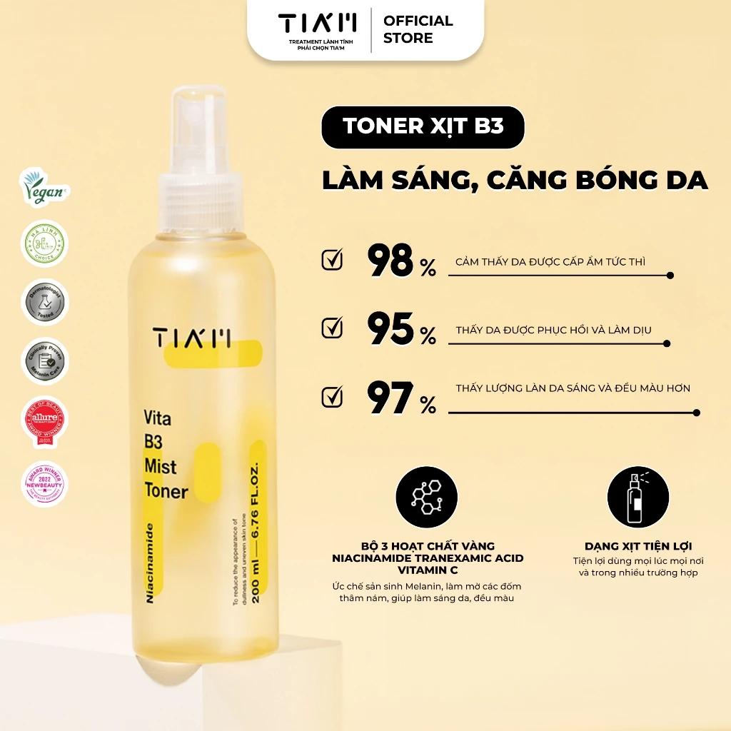Toner Dạng Xịt Dưỡng Trắng, Căng Bóng Da Tiam Vita B3 Mist 200ml