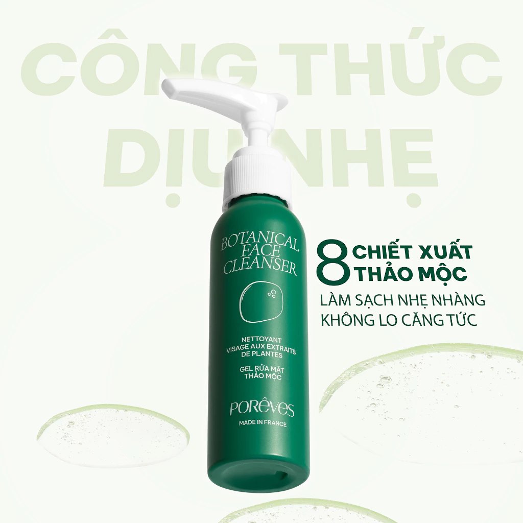 Gel Rửa Mặt PORÊVES Chiết Xuất 8 Loại Thảo Mộc Botanical Face Cleanser 50ml