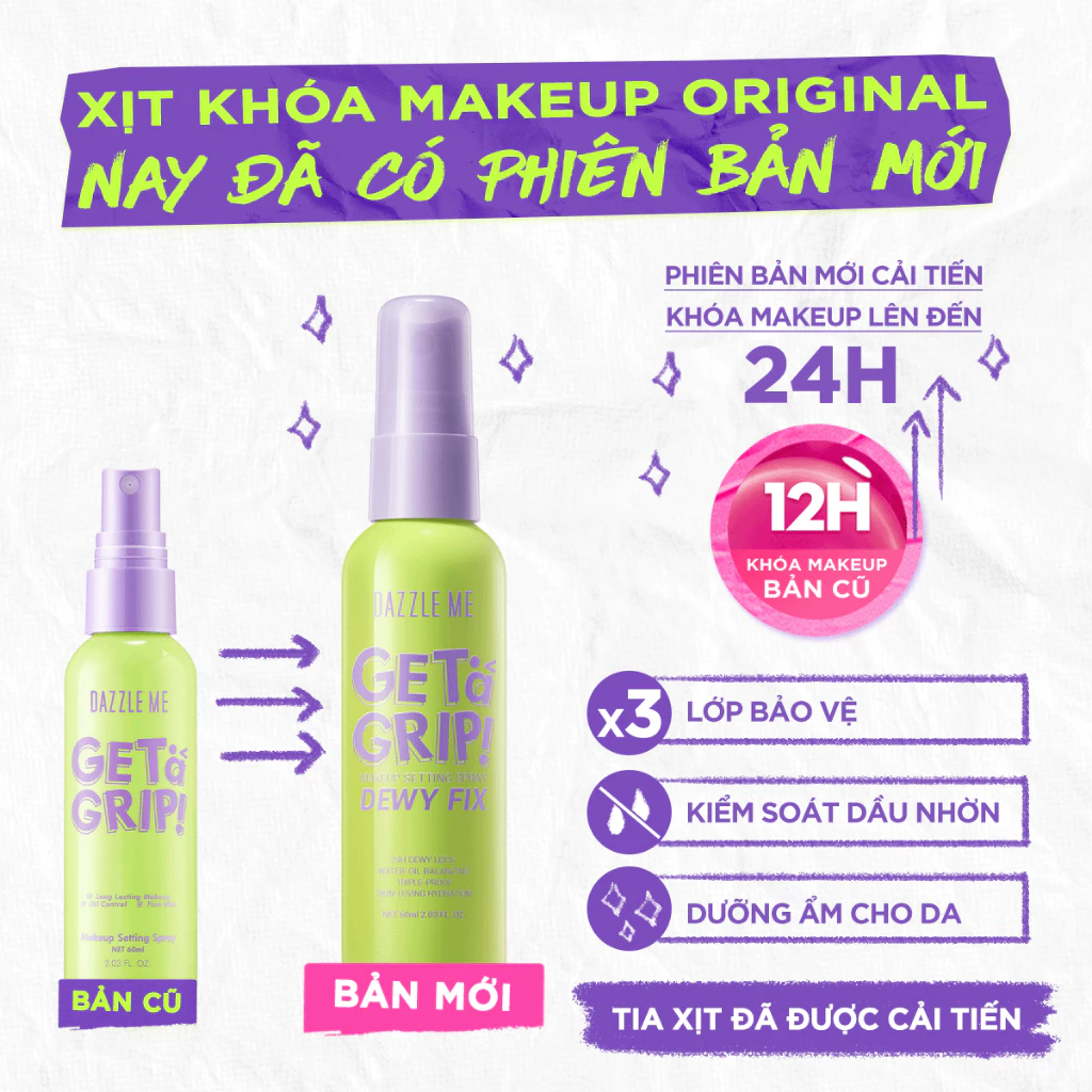 Xịt Khóa Makeup Nền Dazzle Me Setting Spray Dewy Fix Cố Định Trang Điểm Lâu Trôi Cấp Ẩm 60ml