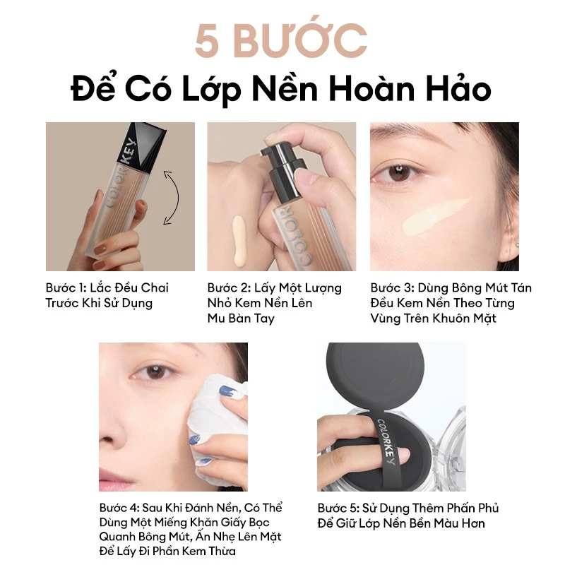 Kem Nền Colorkey Dạng Lỏng Cho Lớp Trang Điểm Lì Mỏng Nhẹ và Lâu Trôi 30g
