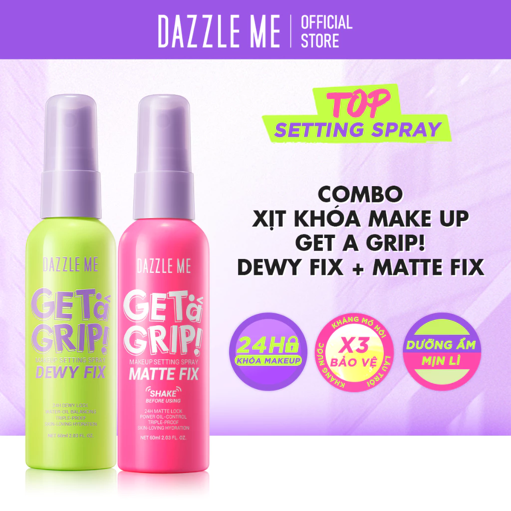 Xịt Khóa Makeup Nền Dazzle Me Setting Spray Dewy Fix Cố Định Trang Điểm Lâu Trôi Cấp Ẩm 60ml