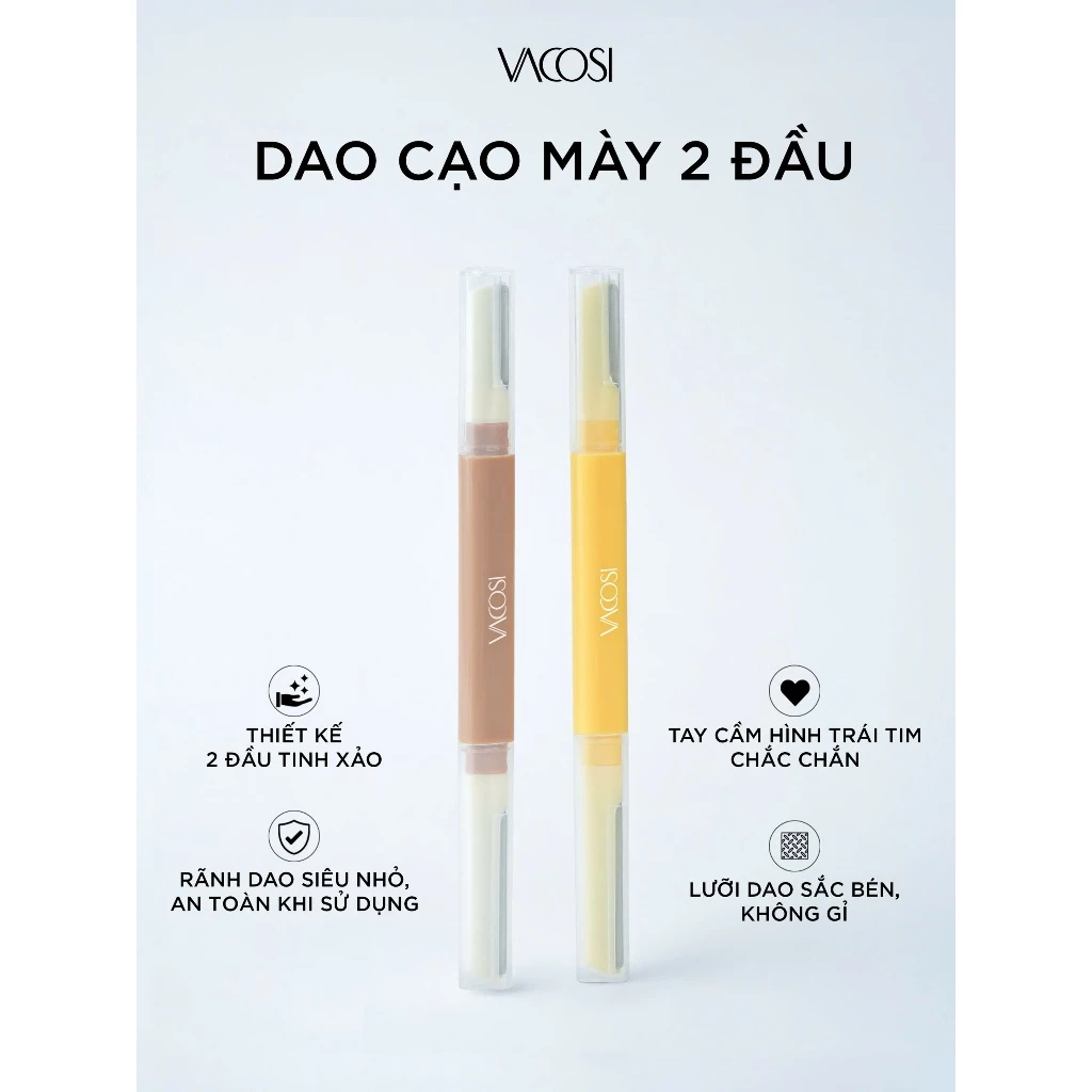 Set 2 Dao Cạo Mày 2 Đầu Vacosi Vàng Nâu DC17