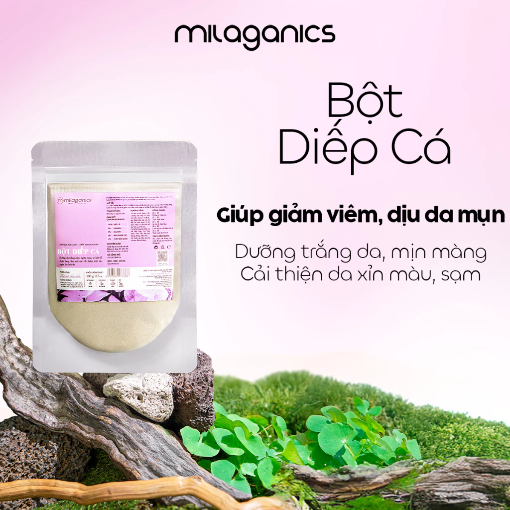 Bột Diếp Cá Milaganics Giảm Mụn, Mờ Vết Thâm 100g
