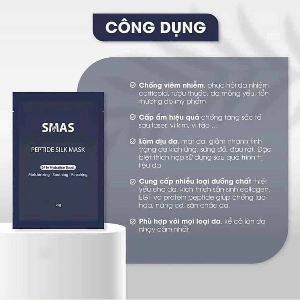 Hộp 10 Mặt Nạ SMAS Peptide Silk Mask Dưỡng Và Phục Hồi Da 25g x 10 Miếng