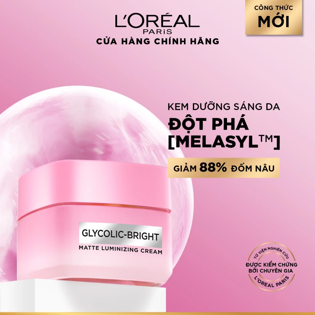Kem Dưỡng L’Oréal Paris Làm Mờ Thâm Nám Glycolic-Bright Matte Luminizing Cream 50ml