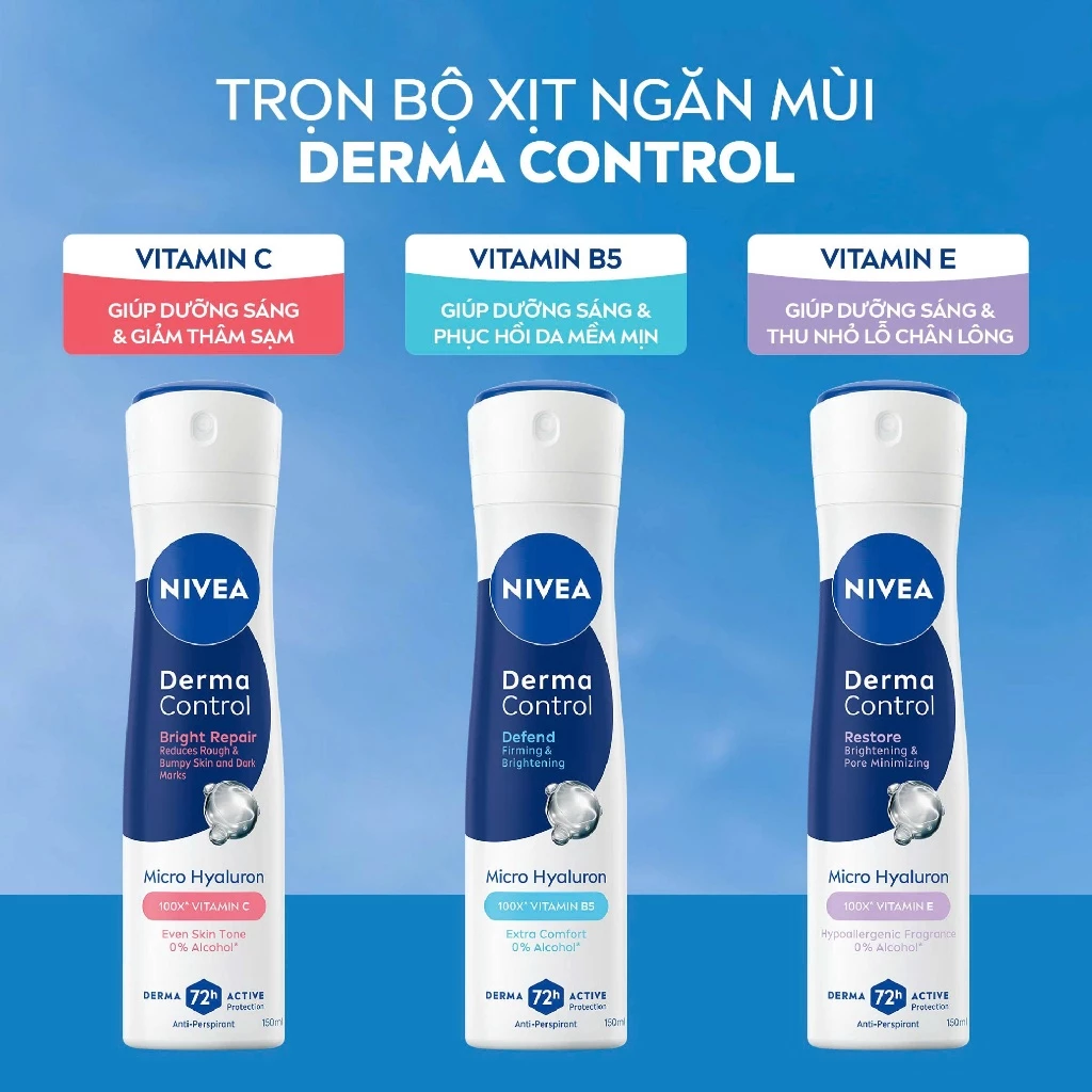 Xịt Ngăn Mùi Nivea Derma Control Defend Dưỡng Sáng & Phục Hồi 150ml