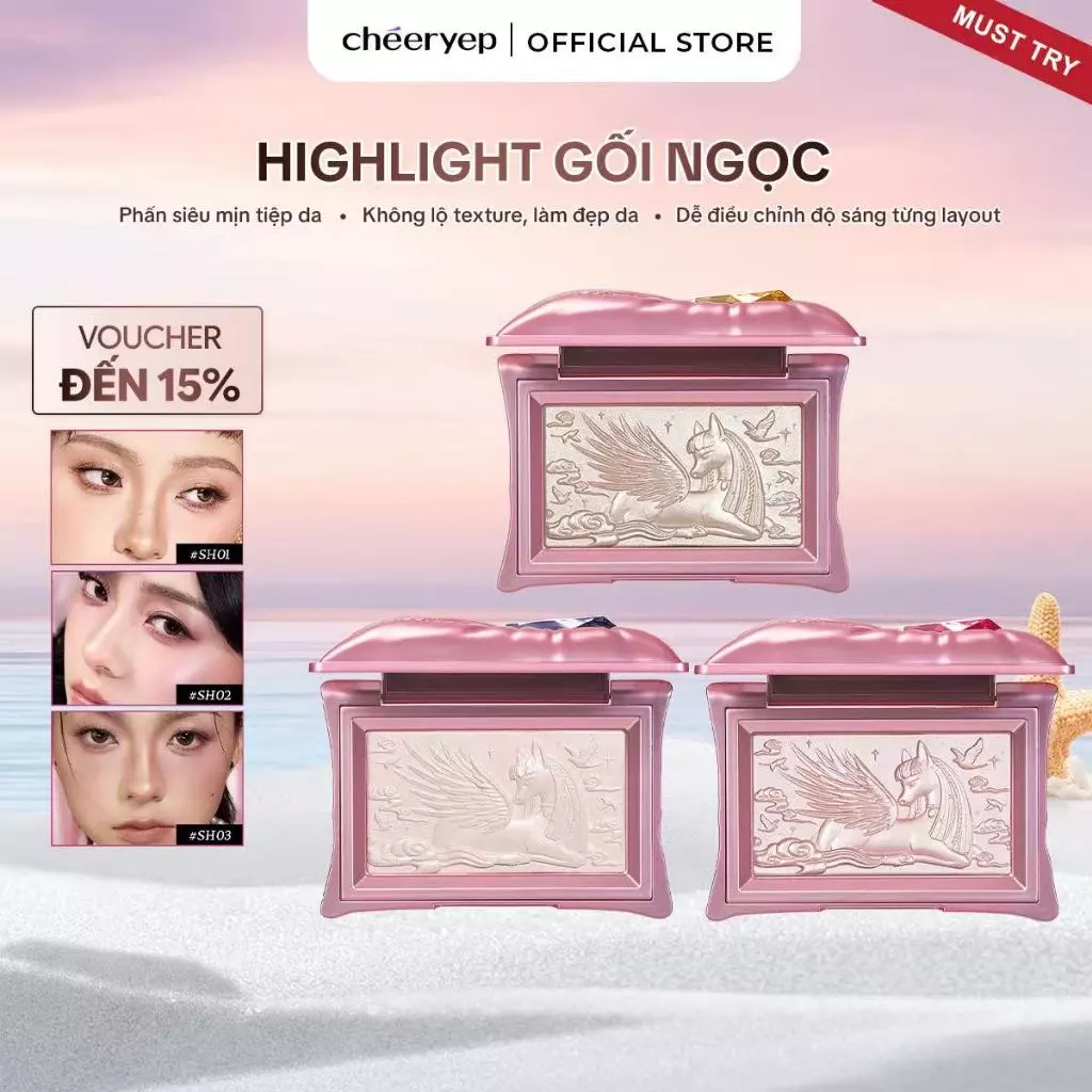 Phấn Bắt Sáng Cheeryep Highlight Chạm Khắc Hiệu Ứng Lì Và Nhũ Căng Bóng Sáng Da Pillow Gem 6g