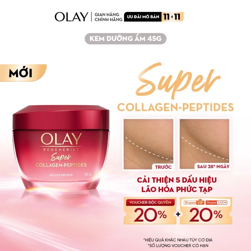 Kem Dưỡng Ẩm Olay Super Collagen Peptides Giúp Cải Thiện 5 Dấu Hiệu Lão Hóa Phức Tạp 45g