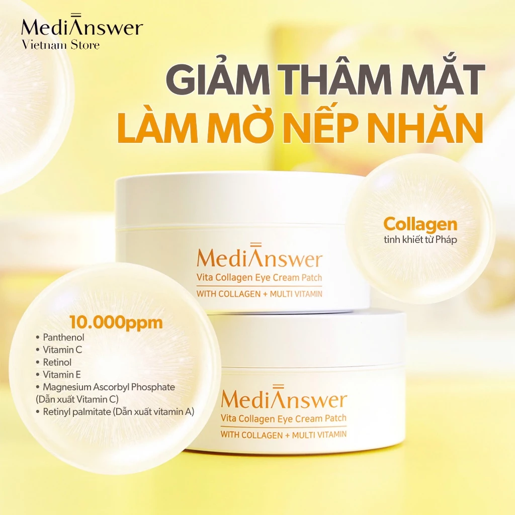 Mặt Nạ Mắt Giảm Quầng Thâm Và Nếp Nhăn MediAnswer Vita Collagen Eye Cream Patch (60 miếng)