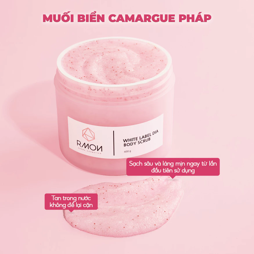 Tẩy Tế Bào Chết Body Muối Hồng Camargue Pháp Trắng Da, Mờ Thâm Sạm Rmon 400g