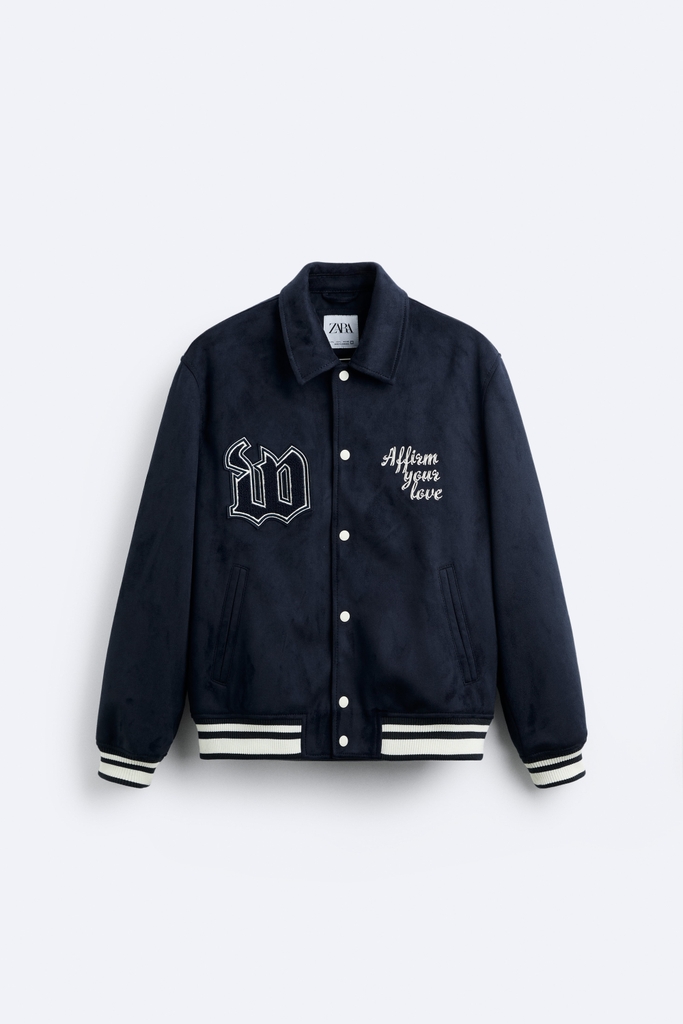 Zara Faux Suede Patch Jacket Navy [646-923-9636]