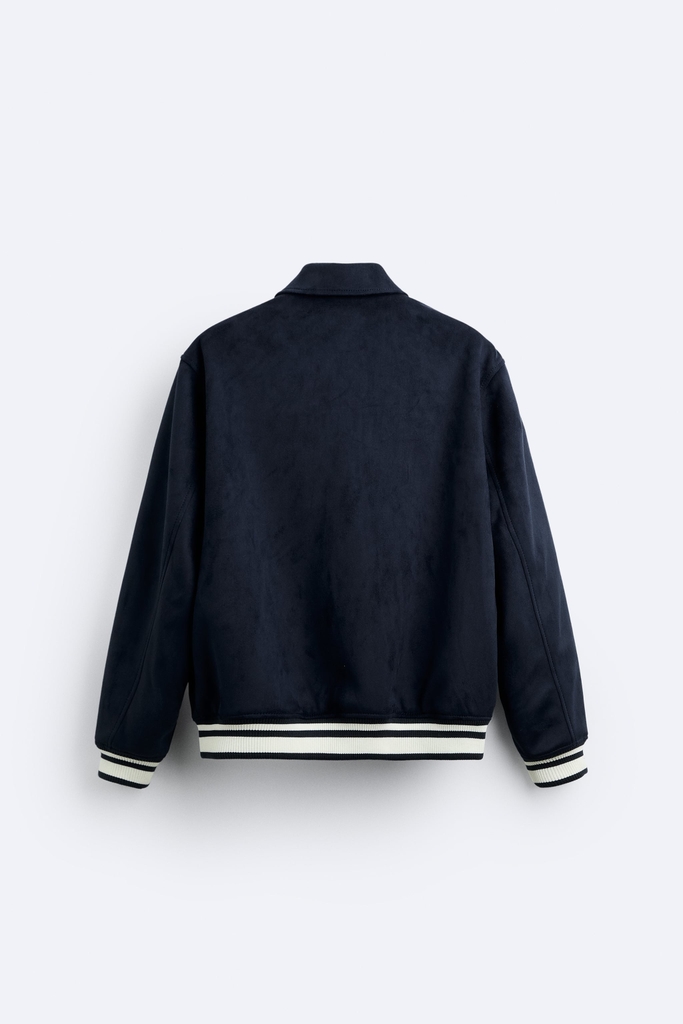 Zara Faux Suede Patch Jacket Navy [646-923-9636]