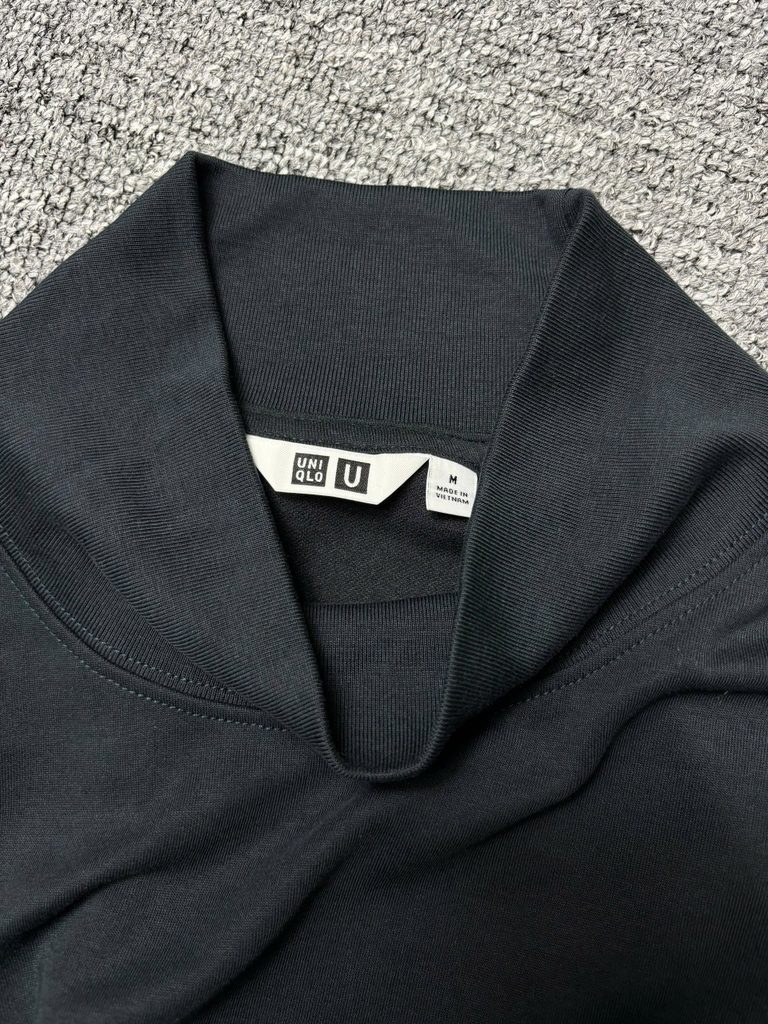Uniqlo Brushed Lined Mock Neck T-Shirt Navy [4718064]