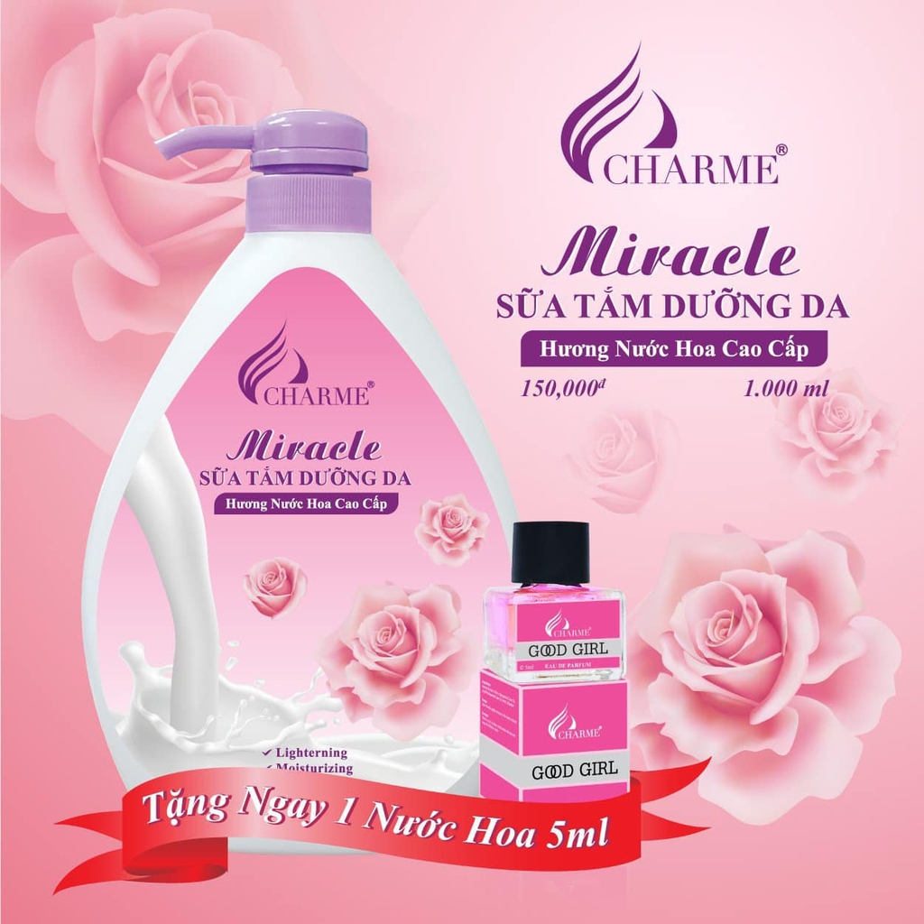 Sữa Tắm Nước Hoa Charm Miracle 1000ml - Hương Hoa Hồng