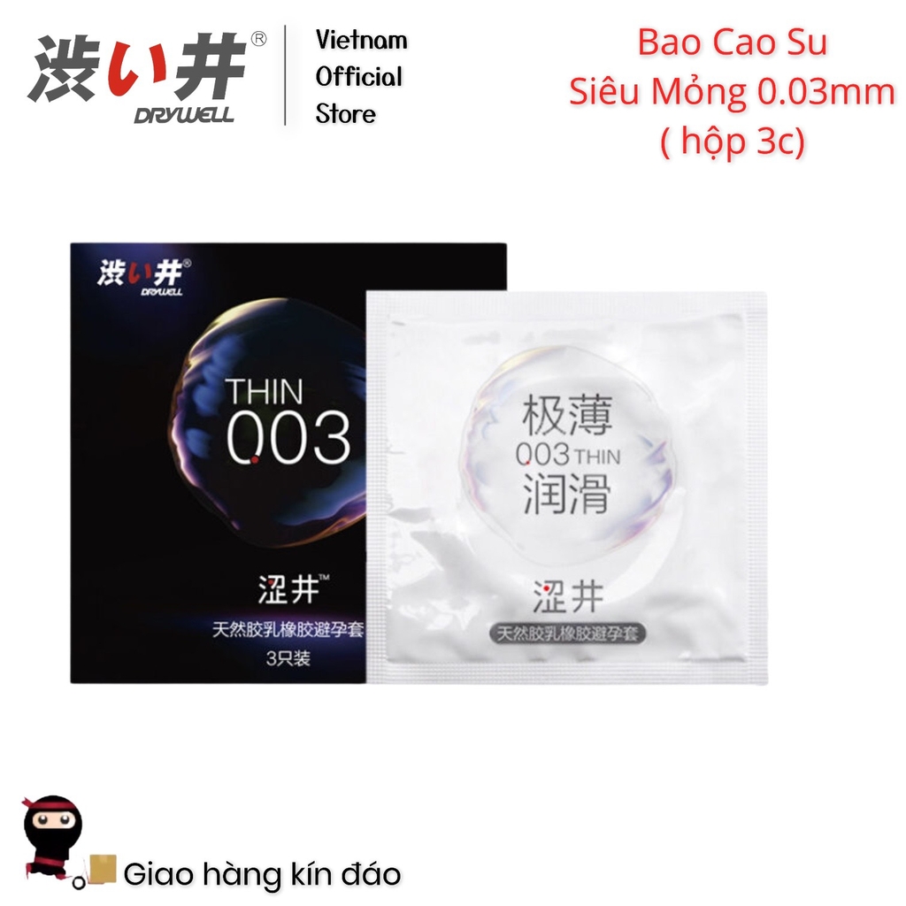[Hộp 3 cái] Bao Cao Su Siêu Mỏng 0.03mm – Ultra Thin 0.03mm Condoms 800mg gel