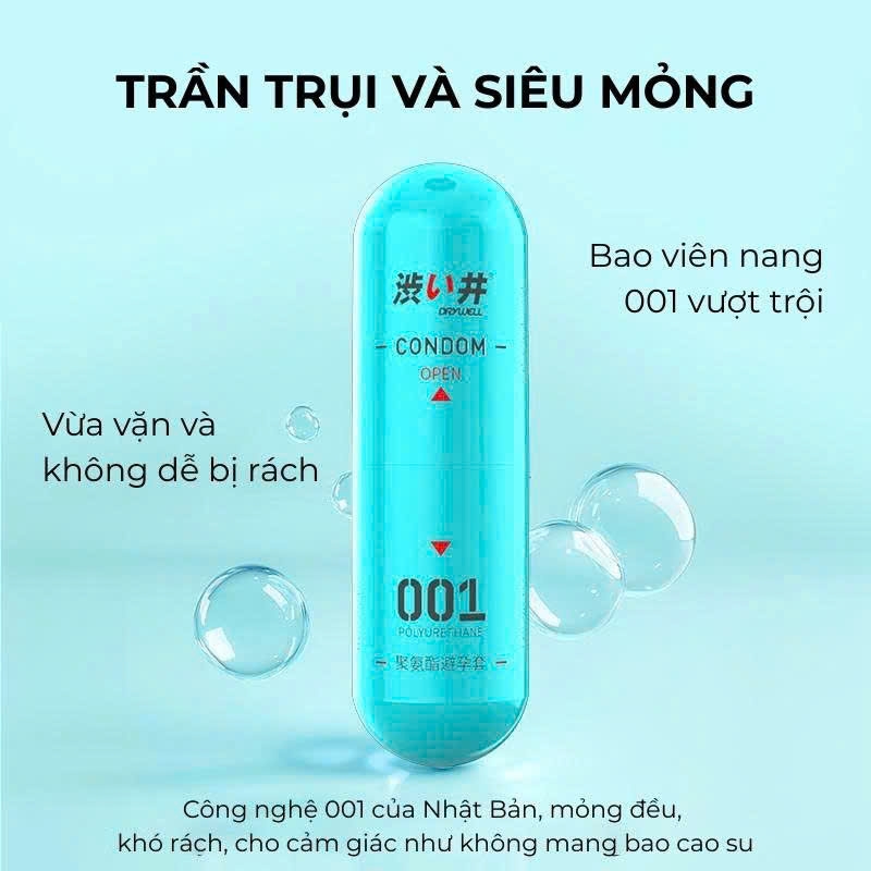 [Vỉ 3v} Bao Cao Su Viên Nang 800mg Gel Siêu Mỏng Xanh Xanh C-40
