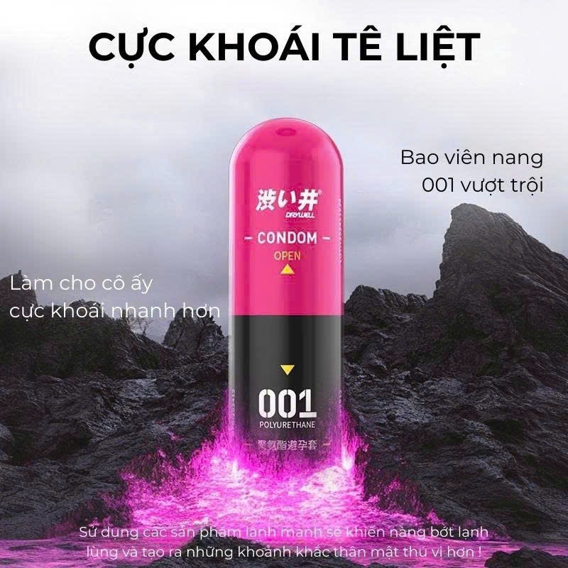[Vỉ 3v] Bao Cao Su Viên Nang 800mg Gel Khoái Cảm Xanh Đen C-42