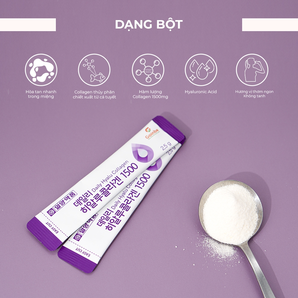 Liệu trình 3 tháng căng bóng - BỘT UỐNG GOINBE DAILY HYALU COLLAGEN VỊ CHANH - 1500MG