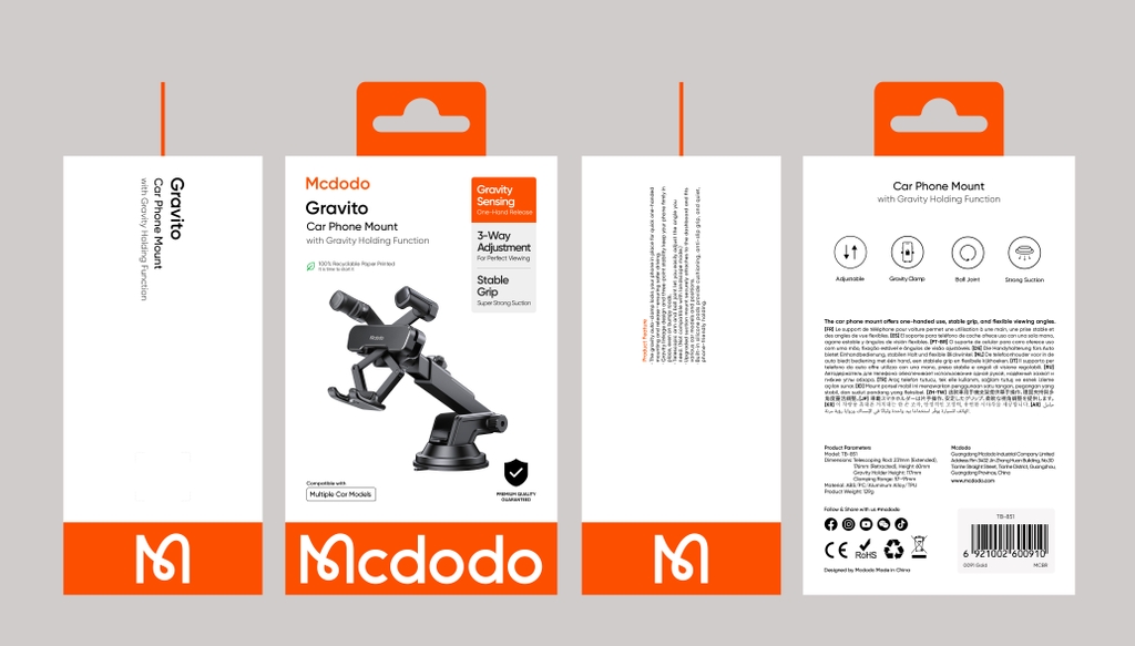 Chi tiết giá đỡ điện thoại Mcdodo Gravito với cánh tay điều chỉnh linh hoạt chube.vn