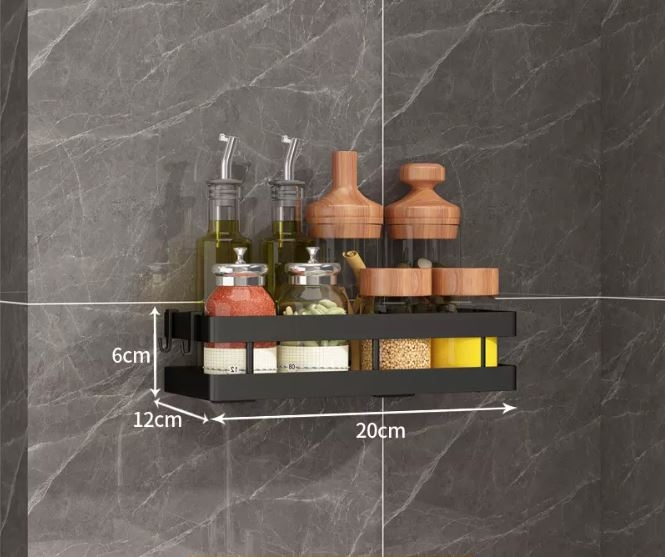 Kệ đựng gia vị - Sơn 3 lớp sang trọng - Kèm 2 móc - 2 miếng DÁN NHỰA siêu dính Tải trọng 5kg