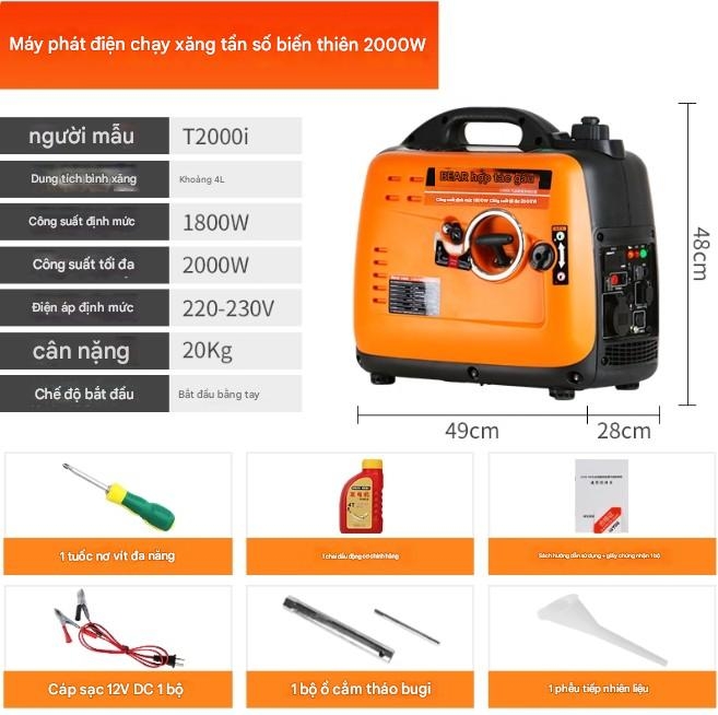 Máy phát điện HEHUOXIONG 220V chạy xăng – chống ồn, công suất lớn, thiết kế di động