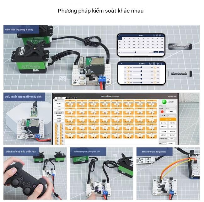 Bộ điều khiển servo bus nối tiếp Huaner hỗ trợ điều khiển cánh tay robot và bo mạch chủ robot bằng Bluetooth.