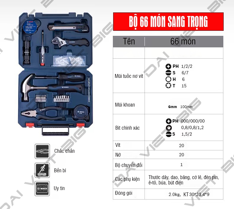 Bộ dụng cụ sửa chữa gia đình đa chức năng của Bosch 66 chi tiết chính hãng bảo hành 12 tháng