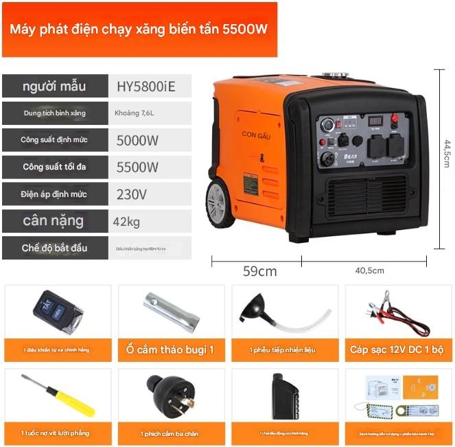 Máy phát điện HEHUOXIONG 220V chạy xăng – chống ồn, công suất lớn, thiết kế di động