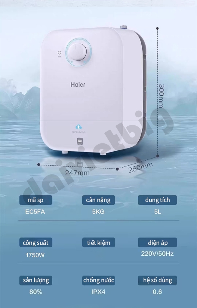 Máy nước nóng trực tiếp nhà bếp Haier EC5FA cao cấp, bảo hành 6 năm.