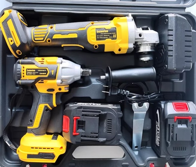 Bộ dụng cụ điện dùng pin Lithium Dewei xuất khẩu: Máy khoan búa điện, máy khoan điện, máy mài góc, máy cưa tròn, máy vặn vít điện, máy trà