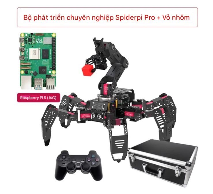 Robot Nhện Sinh Học Hexapod AI – SpiderPi Pro Nền tảng Raspberry Pi 5 • Tầm Nhìn Máy Tính • Lập Trình Python & ROS