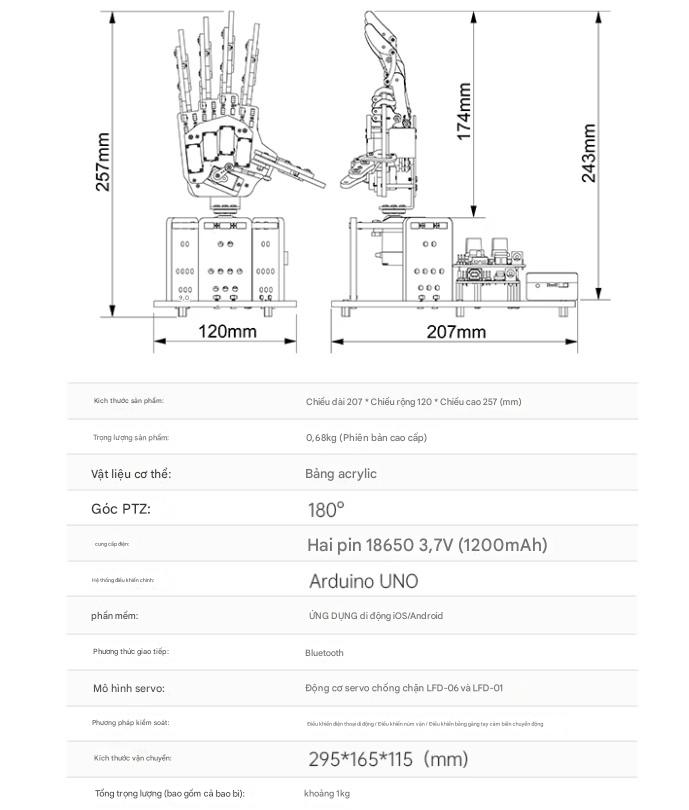 Bàn tay robot sinh học uHand UNO tương thích với Arduino, điều khiển cảm biến chuyển động, robot lập trình nguồn mở AI