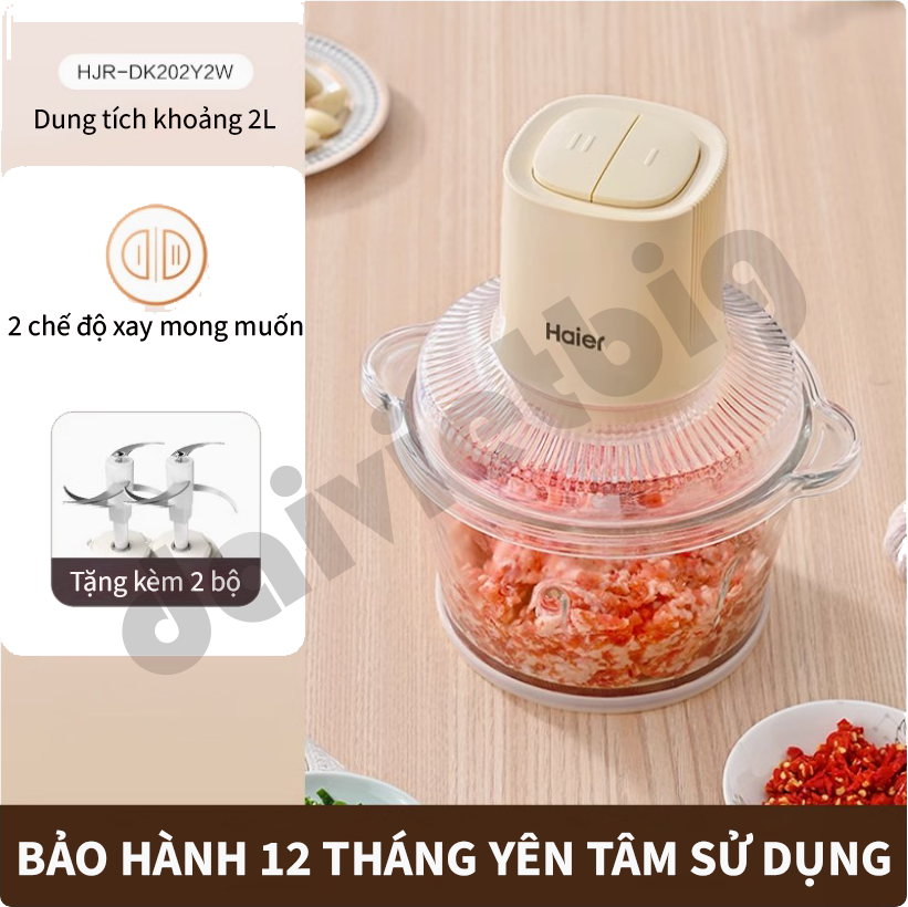 Máy xay thịt Haier HJR-DK202Y2W 1,8 lít 300W - Hàng chính hãng, 4 lưỡi dao, cối thủy tinh - Haier