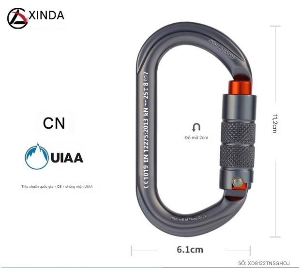Móc khóa carabiner tự động khóa XINDA – sản phẩm chuyên dụng cho leo núi, làm việc trên cao, cứu hộ, thám hiểm và dã ngoại.