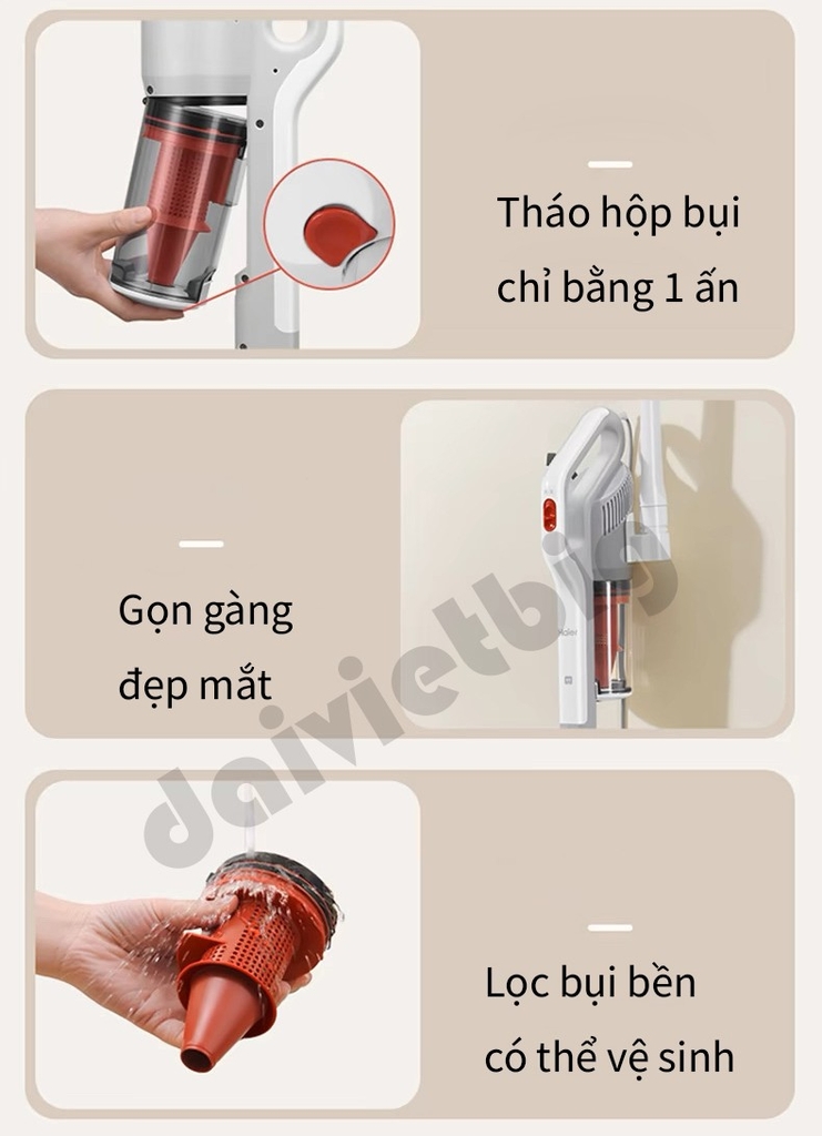 Máy hút bụi cầm tay Haier G16W, Hút bụi giường nệm, ô tô, lực hút 16.000Pa cao cấp