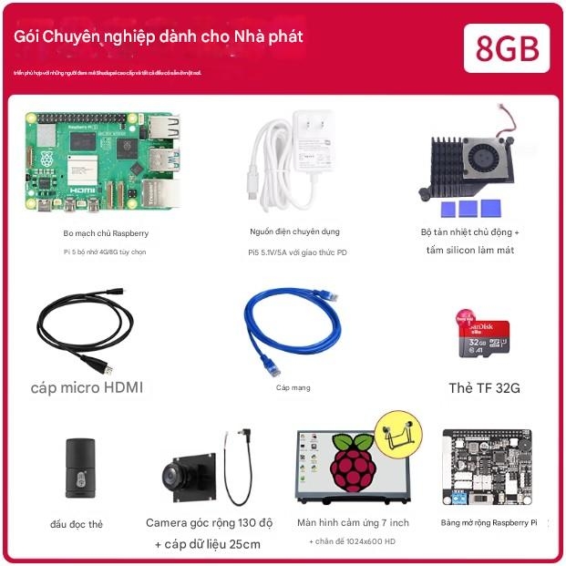 Bo mạch chủ Raspberry Pi 4b, bộ công cụ lập trình Python 8GB, bo mạch phát triển Linux Visual Raspberry Pi ROS