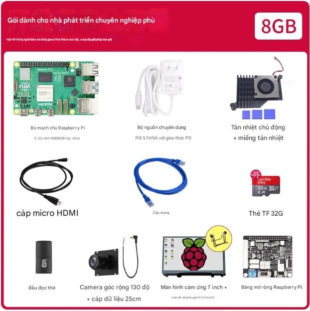 Bo mạch chủ Raspberry Pi 4b, bộ công cụ lập trình Python 8GB, bo mạch phát triển Linux Visual Raspberry Pi ROS
