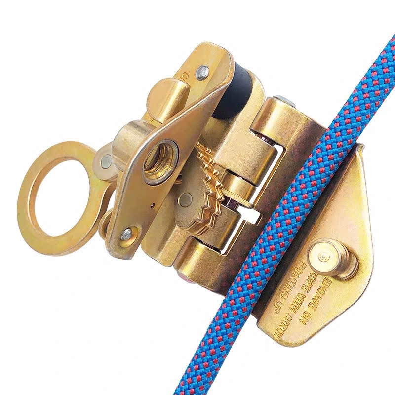 Khóa Cứu Sinh Chống Rơi Tự Động Thép 5 Răng Cản Phanh Tức Thì Chốt Khóa Kép An Toàn Cho Dây 12-18mm Dành Cho Thợ Đu Dây