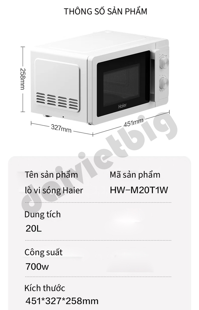 Lò Vi Sóng Haier HW-M20T1W Phong Cách Hiện Đại Dung Tích 20L Công Suất 700W Hàng Chính Hãng Bảo Hành 12 Tháng