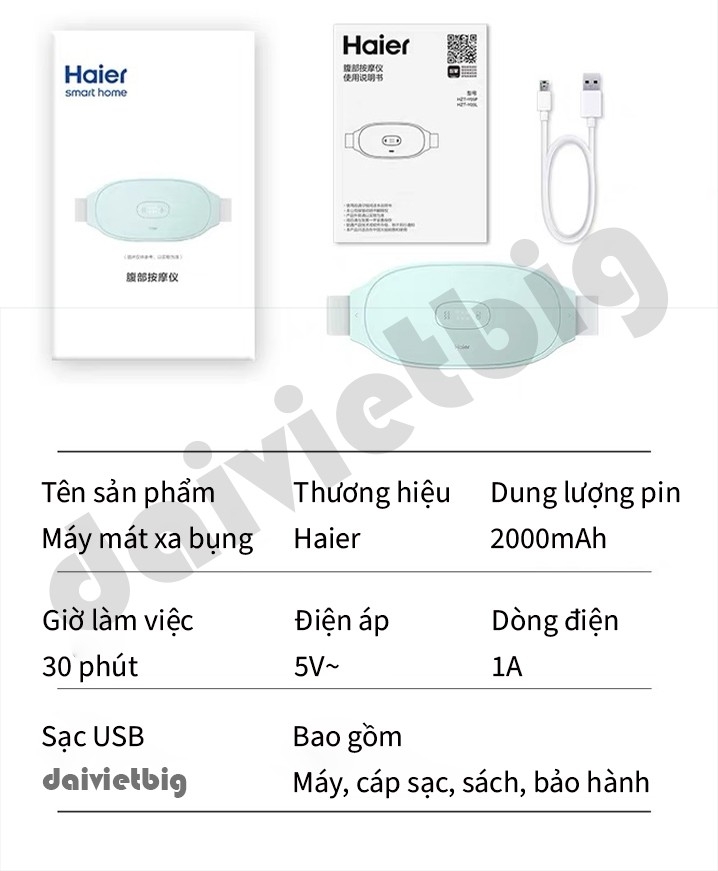 Máy Chườm Bụng Kinh-Đai Massage Giảm Đau Bụng Kinh Haier HZT-Y05L-Hỗ Trợ Chống Lão Hóa-Quà Tặng Bạn Gái