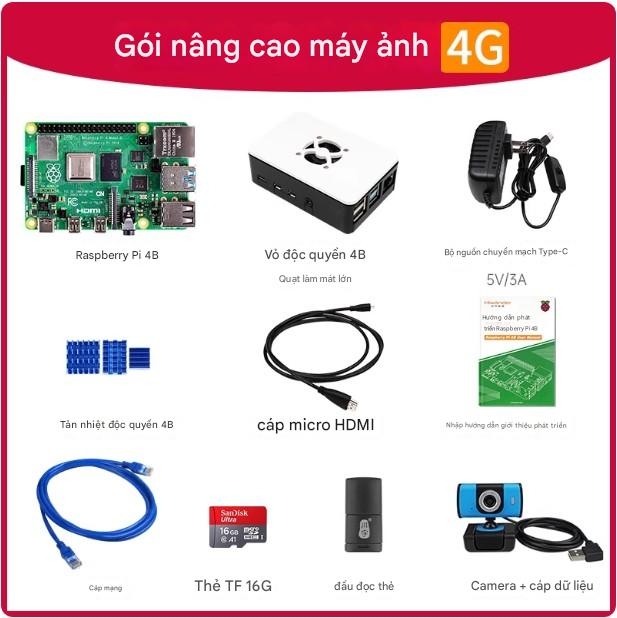 Bo mạch chủ Raspberry Pi 4b, bộ công cụ lập trình Python 8GB, bo mạch phát triển Linux Visual Raspberry Pi ROS