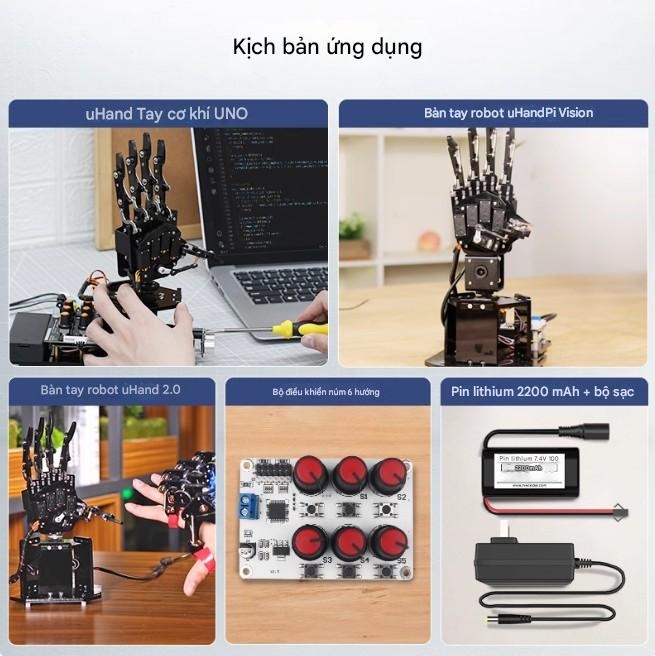 BÀN TAY ROBOT LẬP TRÌNH NGUỒN MỞ HUANER uHand  Mô phỏng cấu trúc bàn tay người – 5 ngón linh hoạt – điều khiển chính xác
