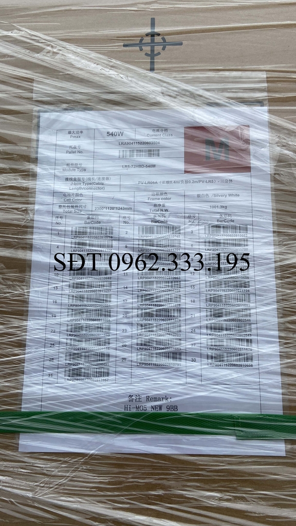 Tấm Pin mặt trời Longi 535w LOẠI A 2 mặt kính HIỆU SUẤT CAO 2025